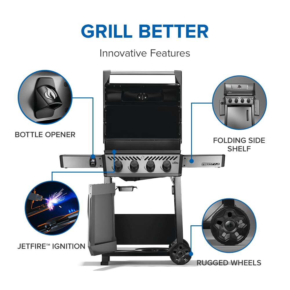 Napoleon Freestyle 425 Propane Gas Outdoor Grill, Graphite Grey – 4-Burner Backyard BBQ for Home Grilling 8 Napoleon Freestyle 425 Propane Gas Outdoor Grill, Graphite Grey – 4-Burner Backyard BBQ for Home Grilling