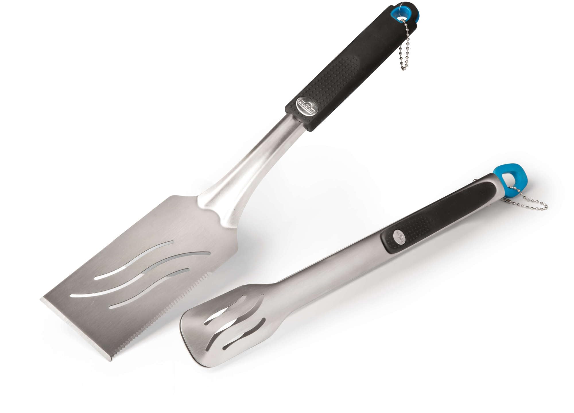 Napoleon 2 Piece Grilling Toolset - Stainless Steel, Ergonomic Handles, Heat Safe Rubber Grip, Includes Tongs, Extra Long Multifunctional Spatula, Detatchable Hanging Loops