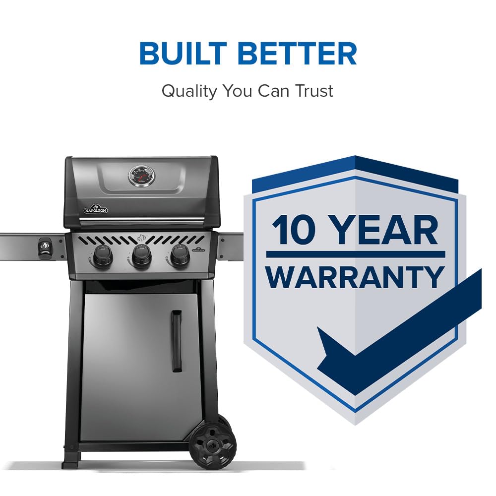 Napoleon Freestyle 365 Propane Gas Outdoor Grill, Graphite Grey – 3-Burner BBQ with Stainless Steel Cooking Grates 8 Napoleon Freestyle 365 Propane Gas Outdoor Grill, Graphite Grey – 3-Burner BBQ with Stainless Steel Cooking Grates
