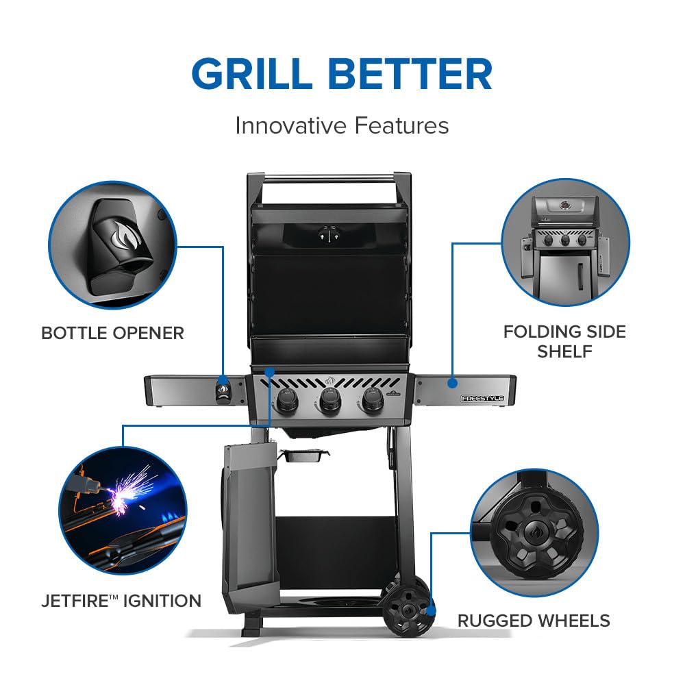 Napoleon Freestyle 365 Propane Gas Outdoor Grill, Graphite Grey – 3-Burner BBQ with Stainless Steel Cooking Grates 9 Napoleon Freestyle 365 Propane Gas Outdoor Grill, Graphite Grey – 3-Burner BBQ with Stainless Steel Cooking Grates