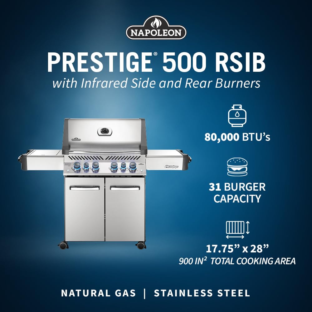 Napoleon P500RSIBNSS-3 Prestige 500 RSIB Natural Gas Grill, sq. in + Infrared Side and Rear Burner, Stainless Steel 4 Napoleon P500RSIBNSS-3 Prestige 500 RSIB Natural Gas Grill, sq. in + Infrared Side and Rear Burner, Stainless Steel
