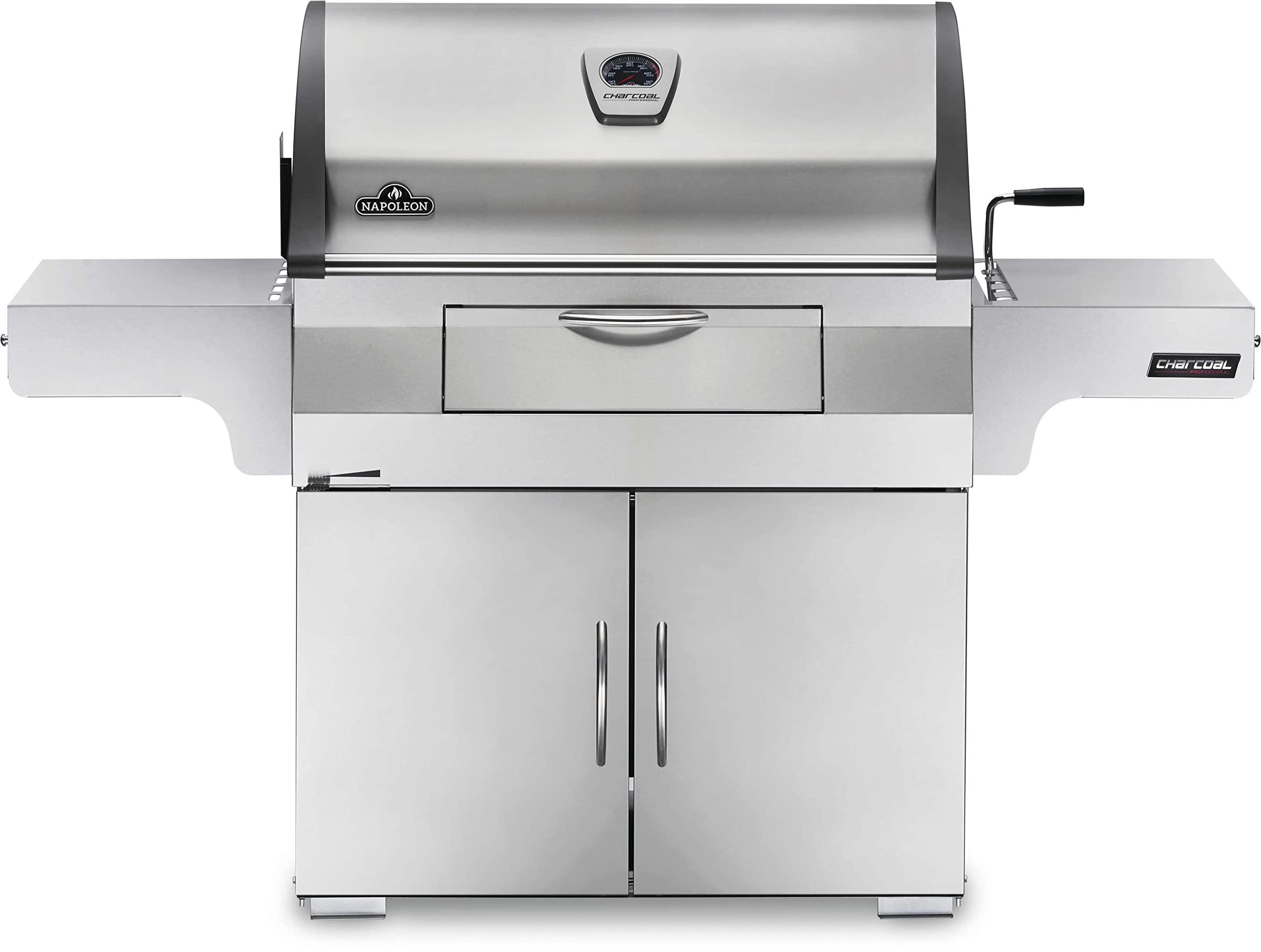 Napoleon Stainless Steel PRO 605 Charcoal Professional BBQ Grill - PRO605CSS - Professional Style Charcoal Barbecue Grill, Full Size Cart Model Charcoal BBQ, Smoker Charcoal BBQ