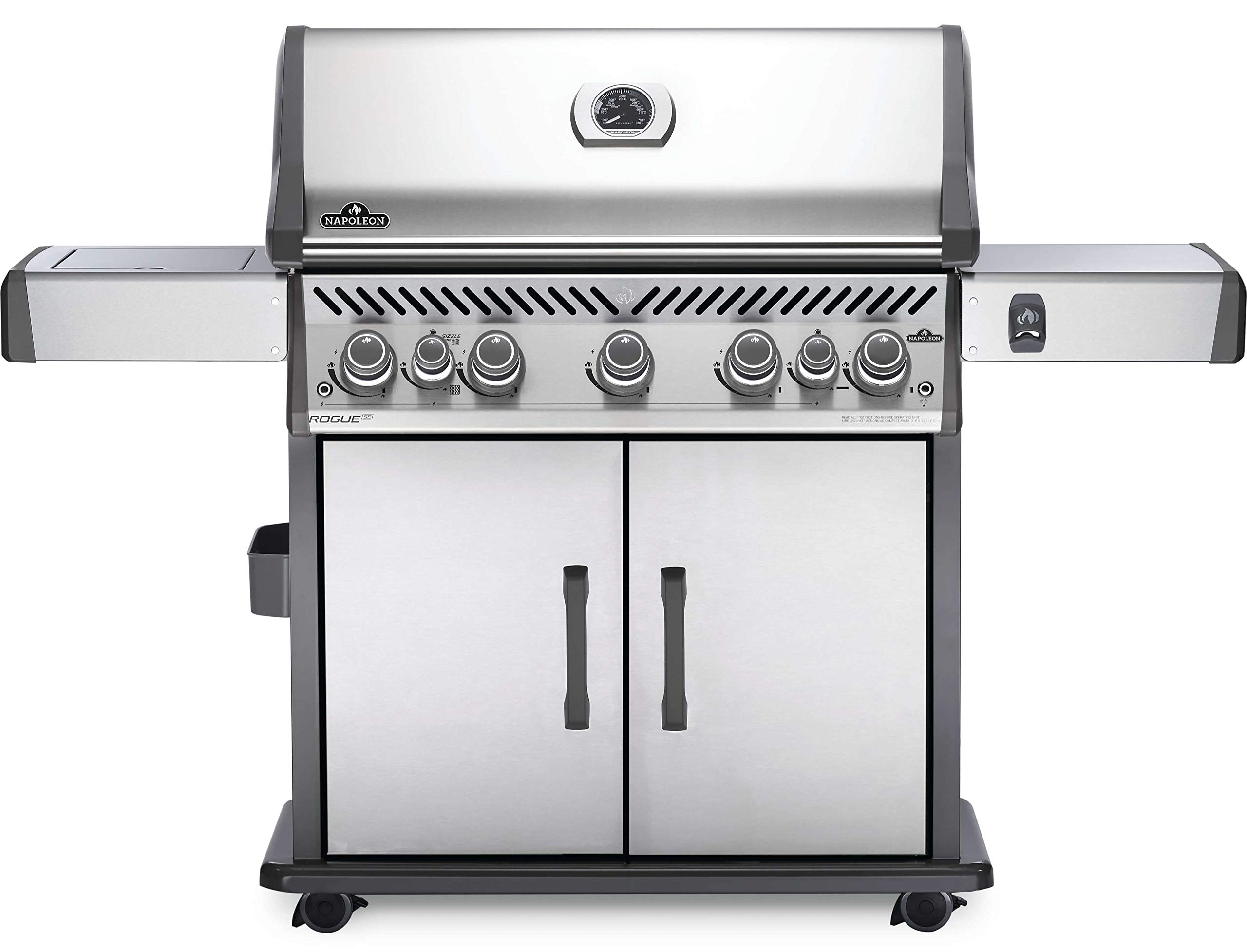Napoleon Rogue SE 625 BBQ Grill, Stainless Steel, Natural Gas - RSE625RSIBNSS-1 - With Five Main Burners, Infrared Rear And Side Burner, Folding Side Shelves, Instant Failsafe Ignition